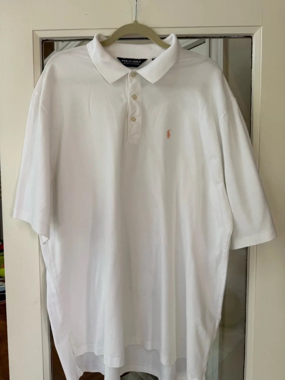 Polo by Ralph Lauren White Polo with Peach Pony Logo. POLO GOLF w/ cool arm logo